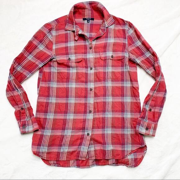 MADEWELL Red Plaid Cotton Button Down Shirt Top - Picture 3 of 8